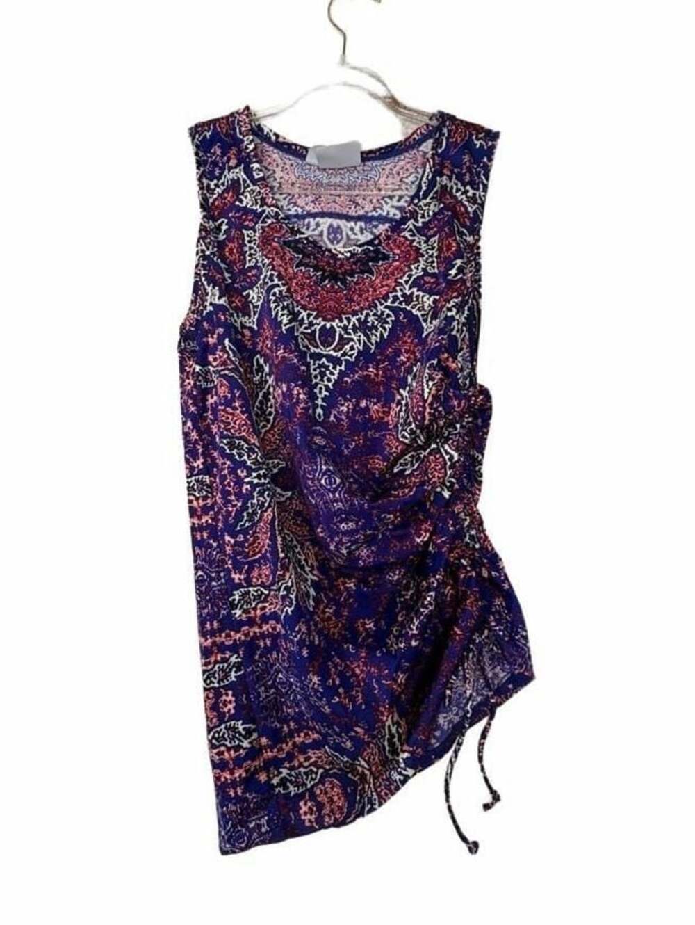 Athleta Aqualuxe Print Ruched Rashguard Swim Tank Top Purple Medium